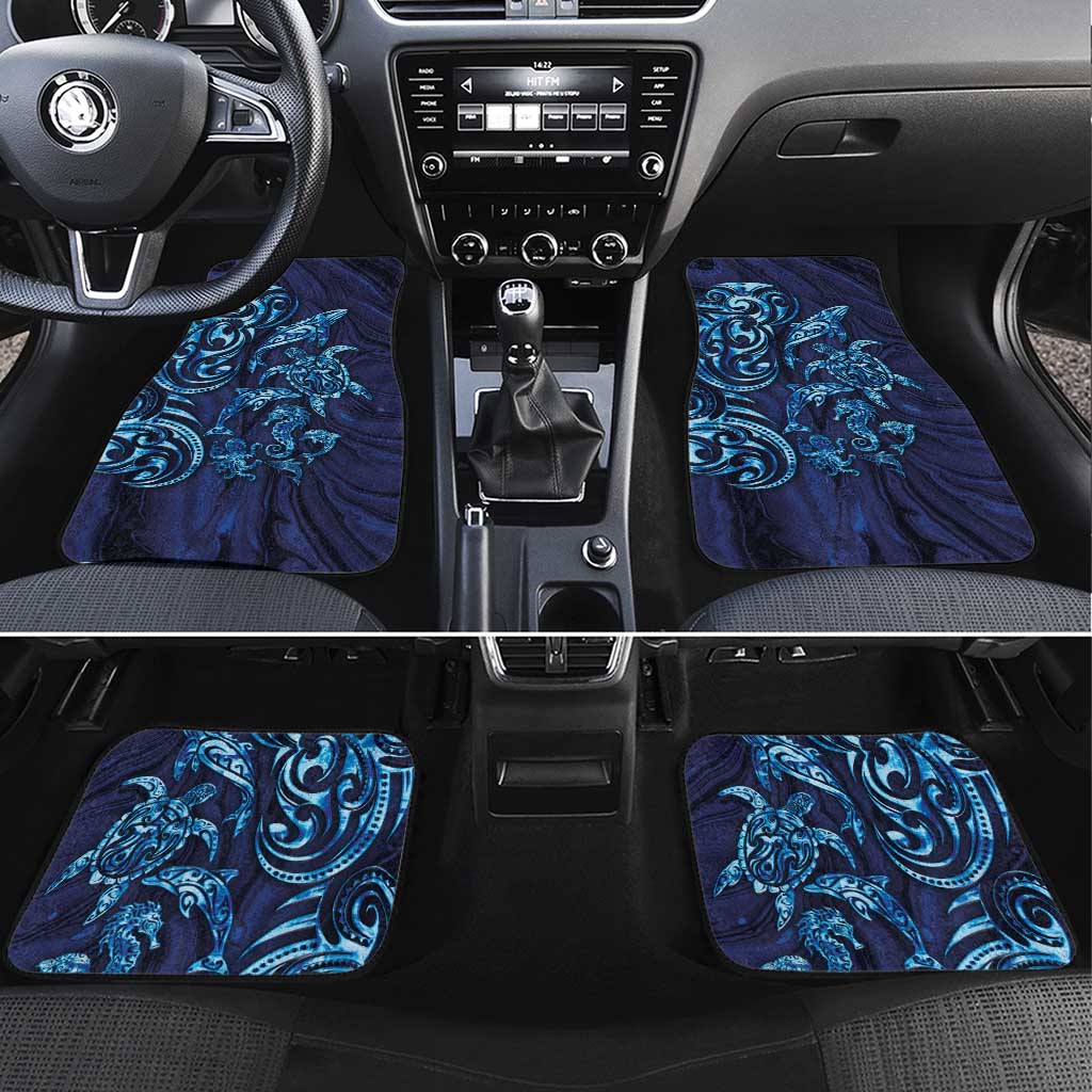 New Zealand Connecting with Seas Car Mats Maori Tribal and Sea Animals Tattoo - Sea Texture Glass Style