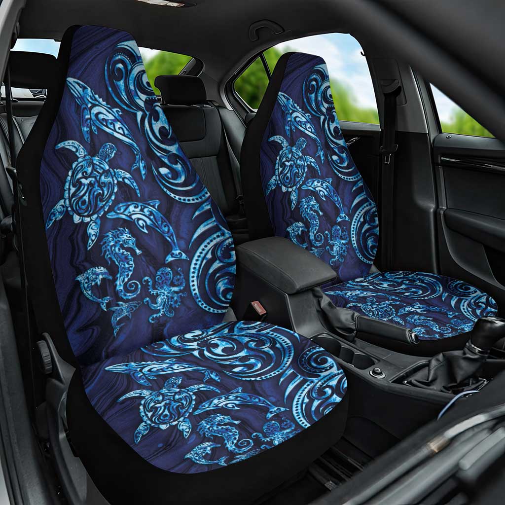 New Zealand Connecting with Seas Car Seat Cover Maori Tribal and Sea Animals Tattoo - Sea Texture Glass Style