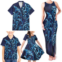 New Zealand Connecting with Seas Family Matching Tank Maxi Dress and Hawaiian Shirt Maori Tribal and Sea Animals Tattoo - Sea Texture Glass Style