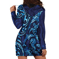 New Zealand Connecting with Seas Hoodie Dress Maori Tribal and Sea Animals Tattoo - Sea Texture Glass Style LT03 - Polynesian Pride