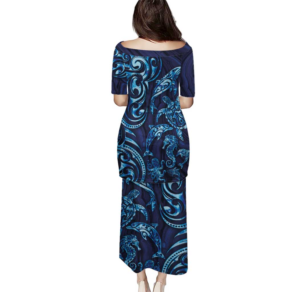 New Zealand Connecting with Seas Puletasi Maori Tribal and Sea Animals Tattoo - Sea Texture Glass Style LT03 - Polynesian Pride