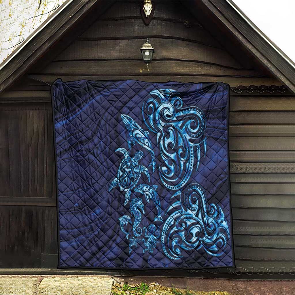 New Zealand Connecting with Seas Quilt Maori Tribal and Sea Animals Tattoo - Sea Texture Glass Style LT03 - Polynesian Pride
