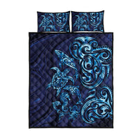 New Zealand Connecting with Seas Quilt Bed Set Maori Tribal and Sea Animals Tattoo - Sea Texture Glass Style