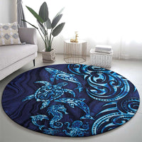 New Zealand Connecting with Seas Round Carpet Maori Tribal and Sea Animals Tattoo - Sea Texture Glass Style LT03 - Polynesian Pride