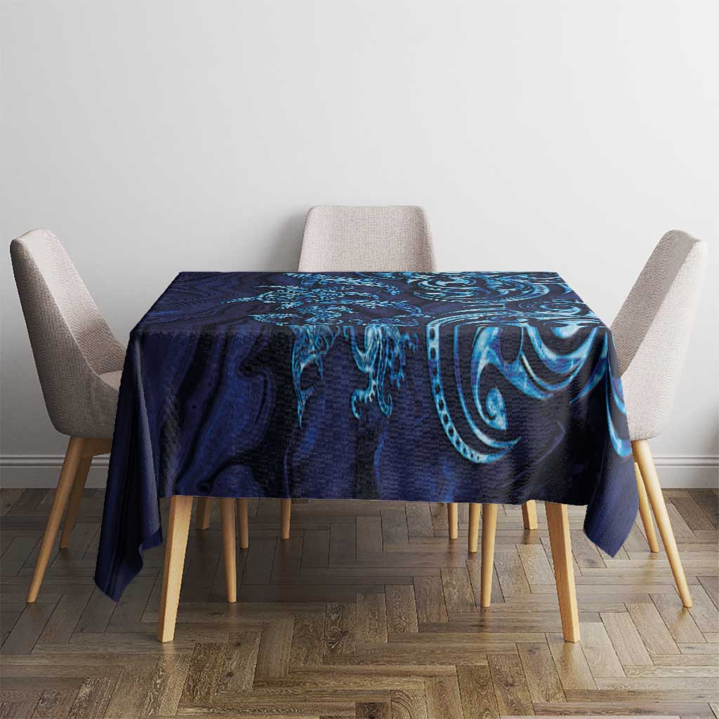 New Zealand Connecting with Seas Tablecloth Maori Tribal and Sea Animals Tattoo - Sea Texture Glass Style LT03 - Polynesian Pride