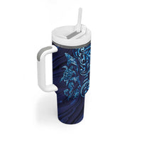 New Zealand Connecting with Seas Tumbler With Handle Maori Tribal and Sea Animals Tattoo - Sea Texture Glass Style