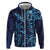 New Zealand Connecting with Seas Zip Hoodie Maori Tribal and Sea Animals Tattoo - Sea Texture Glass Style