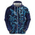 New Zealand Connecting with Seas Zip Hoodie Maori Tribal and Sea Animals Tattoo - Sea Texture Glass Style