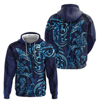 New Zealand Connecting with Seas Zip Hoodie Maori Tribal and Sea Animals Tattoo - Sea Texture Glass Style LT03 - Polynesian Pride