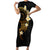 Polynesian Spiral Tribal Tattoo Short Sleeve Bodycon Dress Golden Color