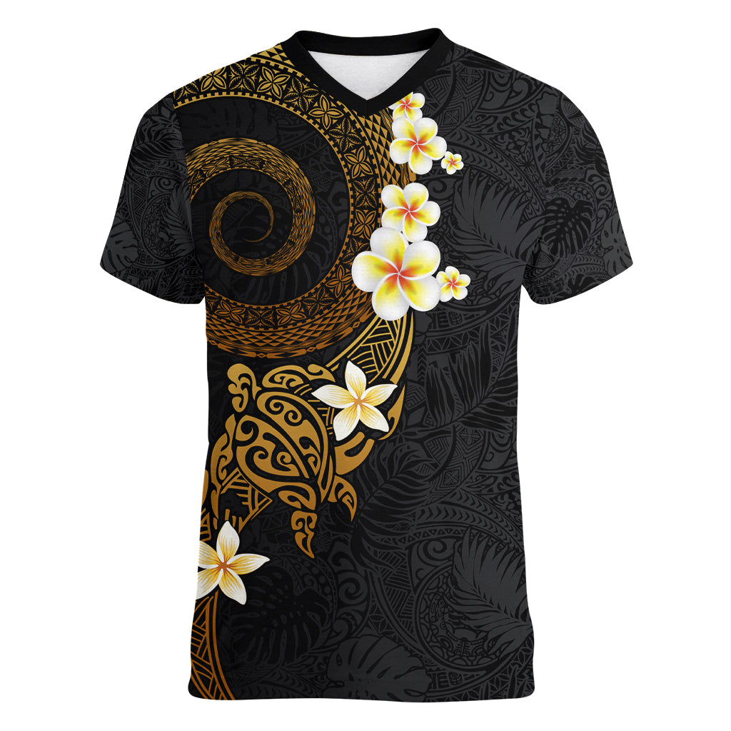 Polynesian Spiral Tribal Tattoo Women V Neck T Shirt Golden Color
