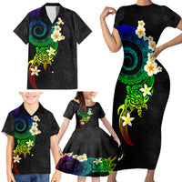 Polynesian Spiral Tribal Tattoo Family Matching Short Sleeve Bodycon Dress and Hawaiian Shirt Fanciful Color