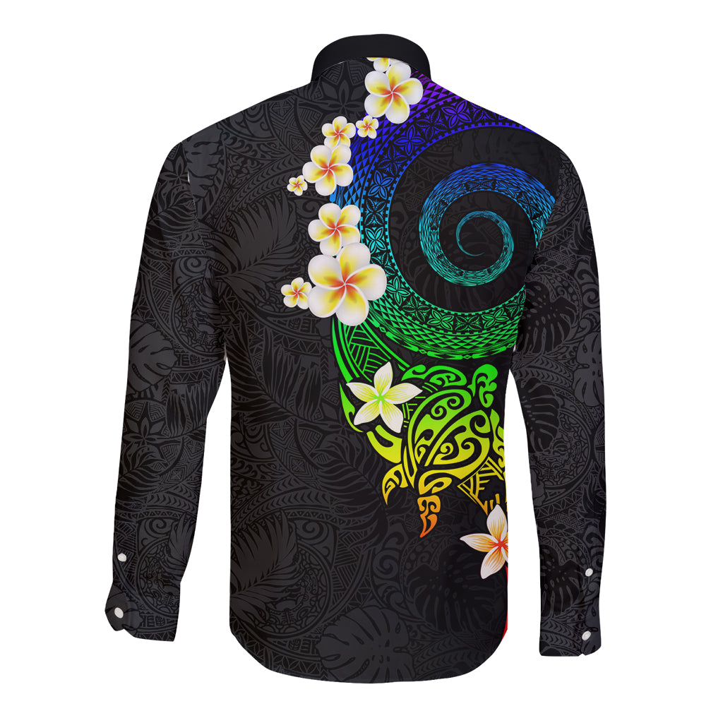 Polynesian Spiral Tribal Tattoo Long Sleeve Button Shirt Fanciful Color