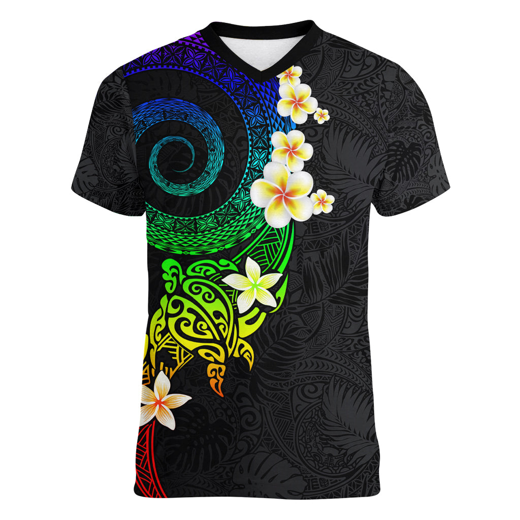 Polynesian Spiral Tribal Tattoo Women V Neck T Shirt Fanciful Color