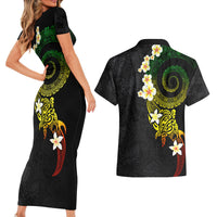 Polynesian Spiral Tribal Tattoo Couples Matching Short Sleeve Bodycon Dress and Hawaiian Shirt Reggae Color LT03 - Polynesian Pride