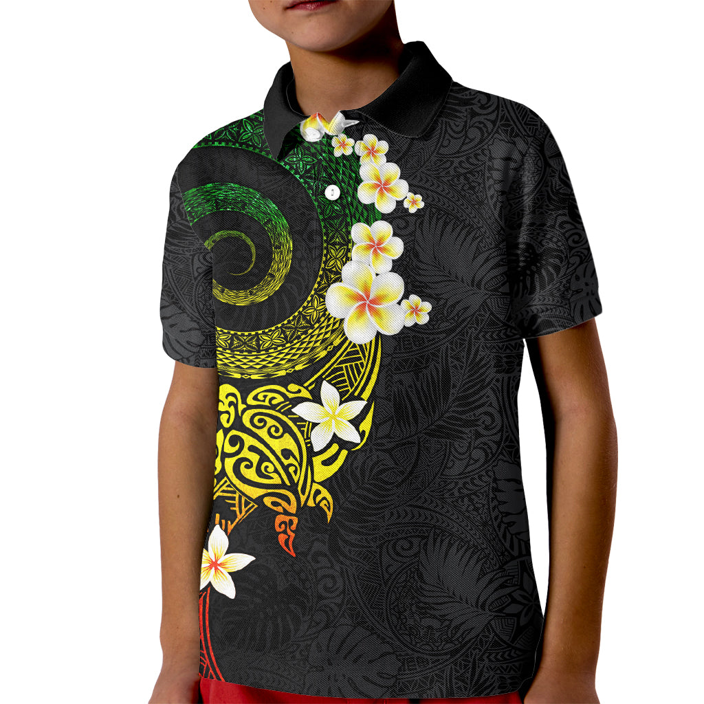 Polynesian Spiral Tribal Tattoo Kid Polo Shirt Reggae Color