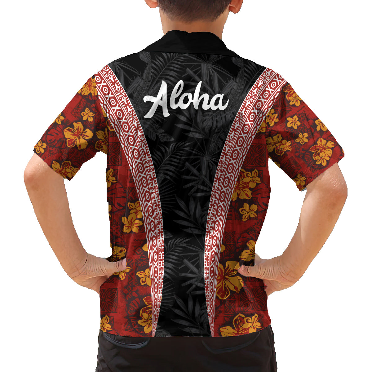 Hawaii Lei and Hibiscus Flowers Tribal Family Matching Long Sleeve Bodycon Dress and Hawaiian Shirt Patchwork Abstract Vintage LT03 - Polynesian Pride