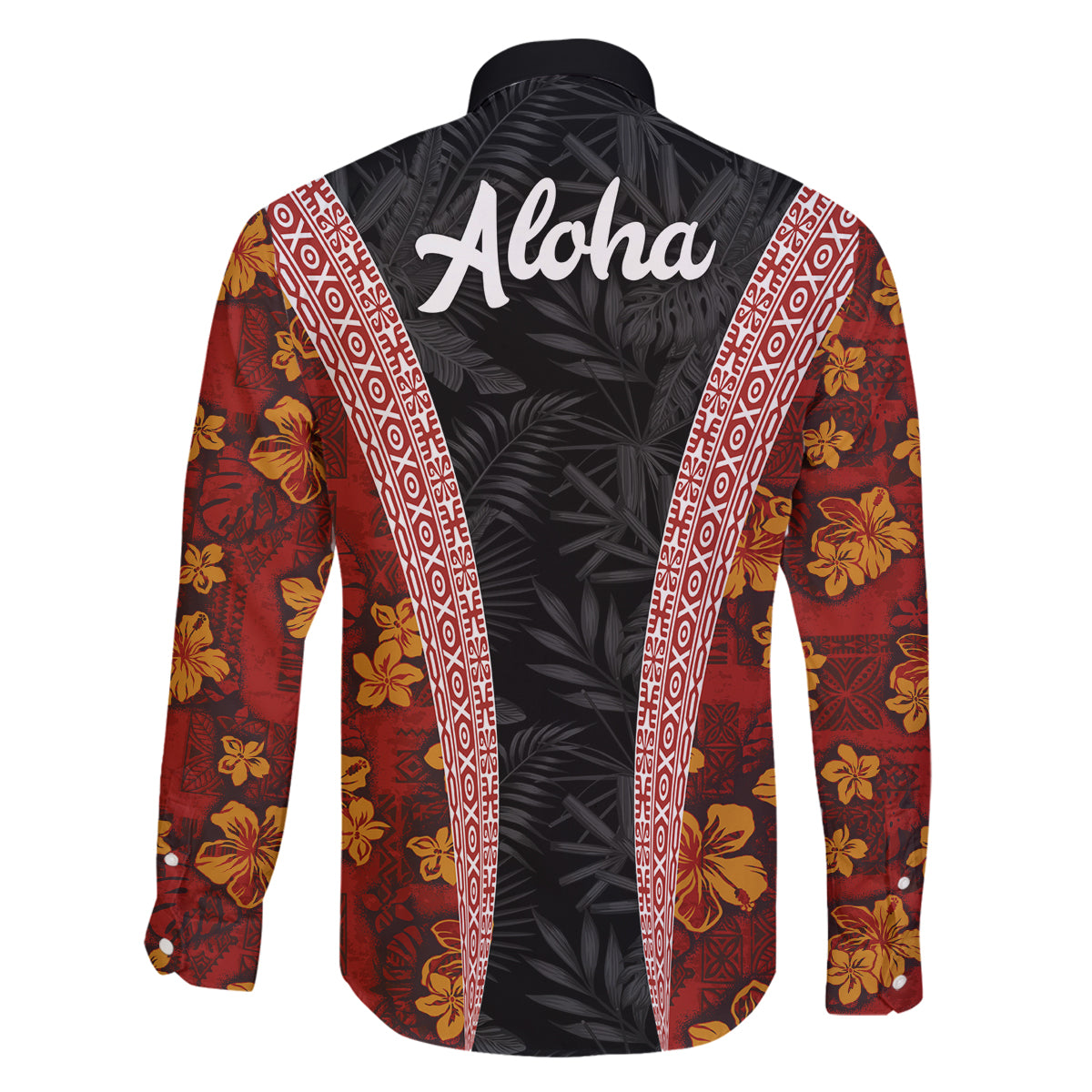 Hawaii Lei and Hibiscus Flowers Tribal Family Matching Long Sleeve Bodycon Dress and Hawaiian Shirt Patchwork Abstract Vintage LT03 - Polynesian Pride