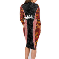 Hawaii Lei and Hibiscus Flowers Tribal Family Matching Long Sleeve Bodycon Dress and Hawaiian Shirt Patchwork Abstract Vintage LT03 - Polynesian Pride