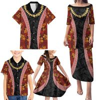 Hawaii Lei and Hibiscus Flowers Tribal Family Matching Puletasi and Hawaiian Shirt Patchwork Abstract Vintage LT03 - Polynesian Pride