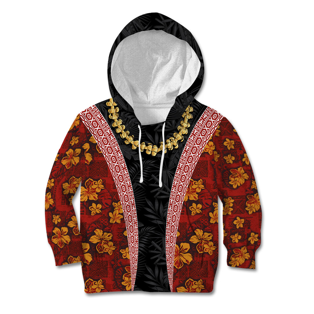Hawaii Lei and Hibiscus Flowers Tribal Kid Hoodie Patchwork Abstract Vintage