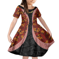 Hawaii Lei and Hibiscus Flowers Tribal Kid Short Sleeve Dress Patchwork Abstract Vintage