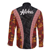 Hawaii Lei and Hibiscus Flowers Tribal Long Sleeve Button Shirt Patchwork Abstract Vintage