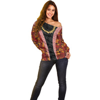 Hawaii Lei and Hibiscus Flowers Tribal Off Shoulder Sweater Patchwork Abstract Vintage