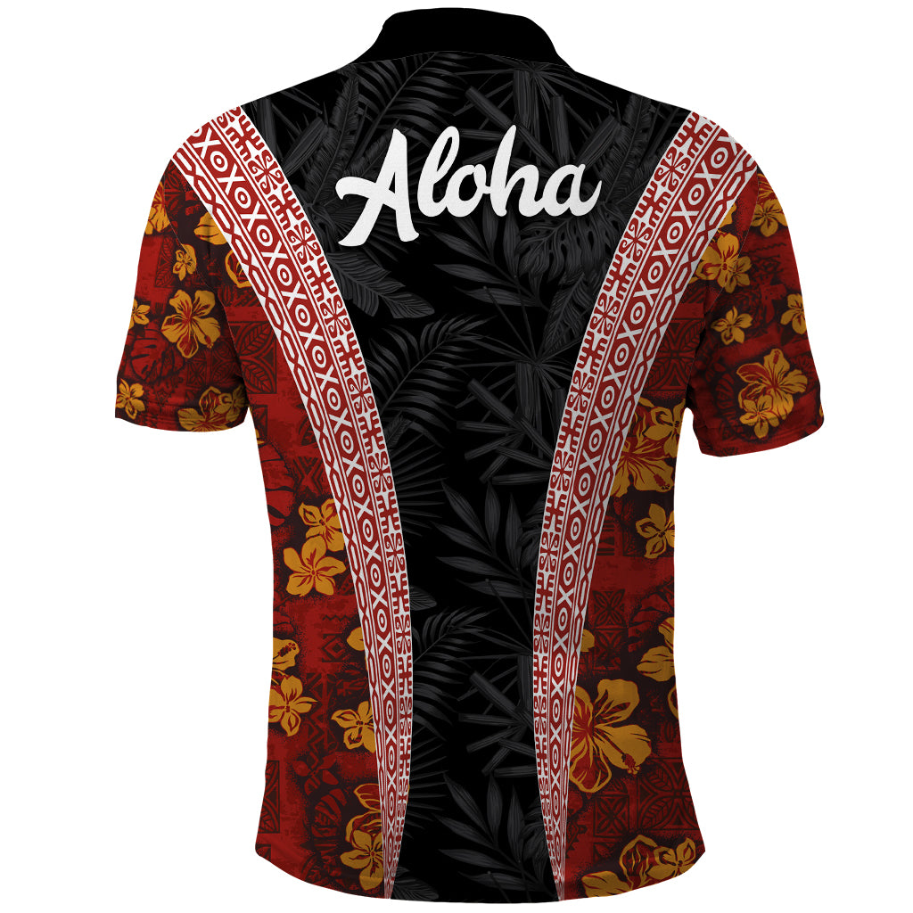 Hawaii Lei and Hibiscus Flowers Tribal Polo Shirt Patchwork Abstract Vintage