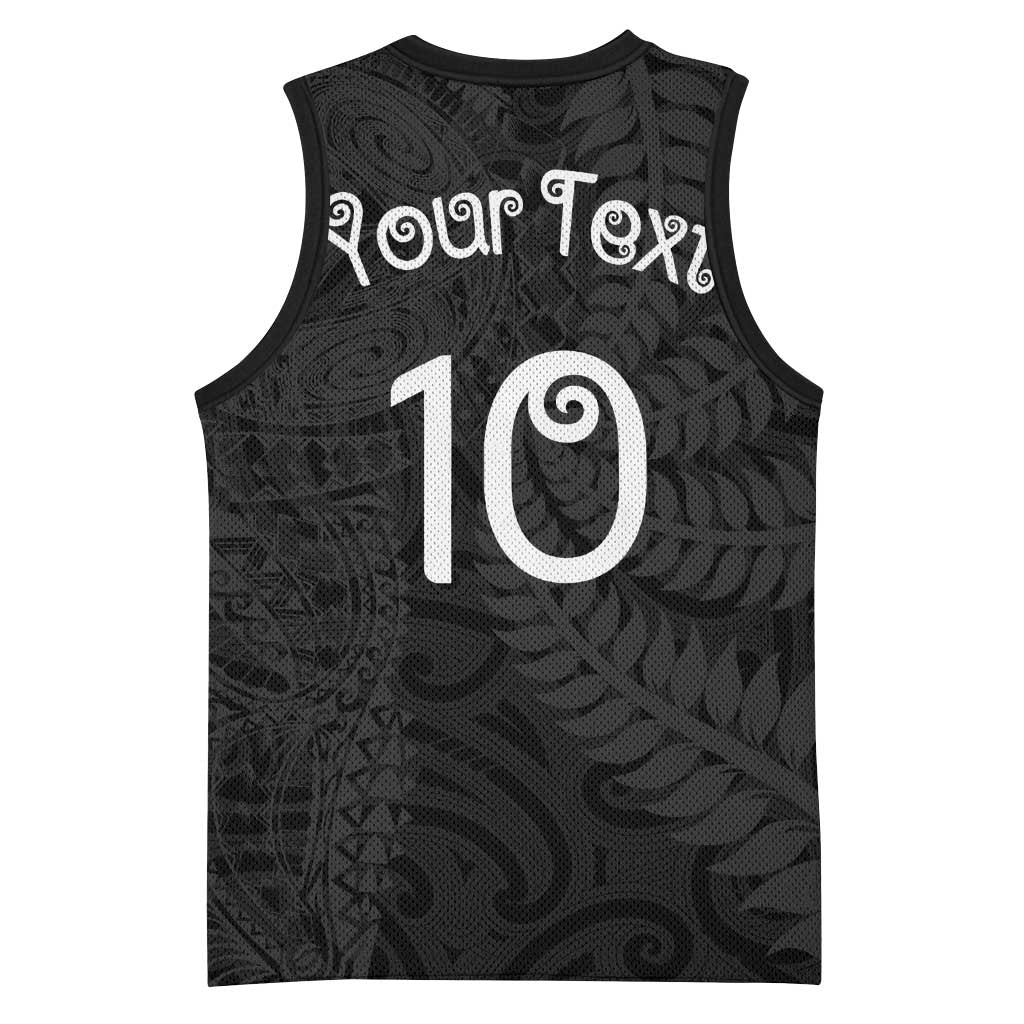Aotearoa Volleyball Custom Basketball Jersey Silver Ferns and Maori Tribal Black