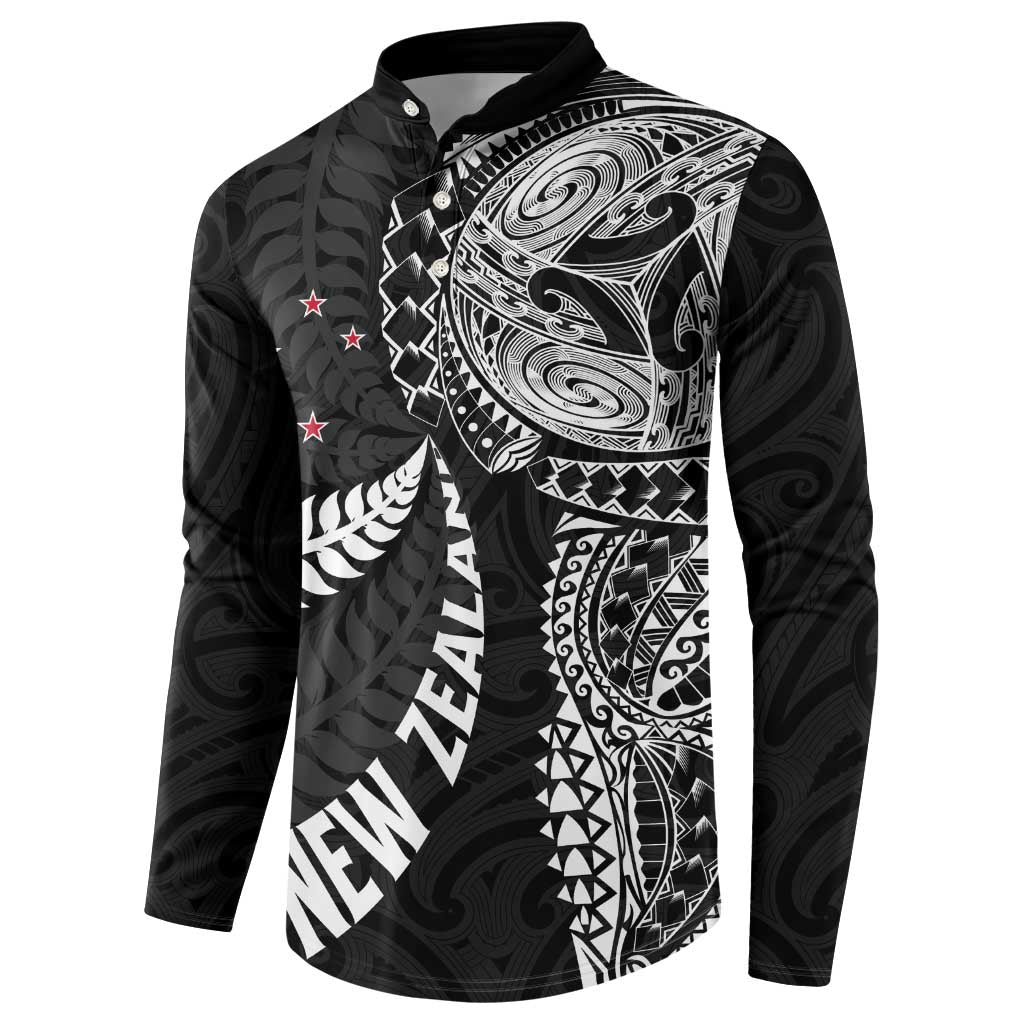 Aotearoa Volleyball Custom Button Sweatshirt Silver Ferns and Maori Tribal Black