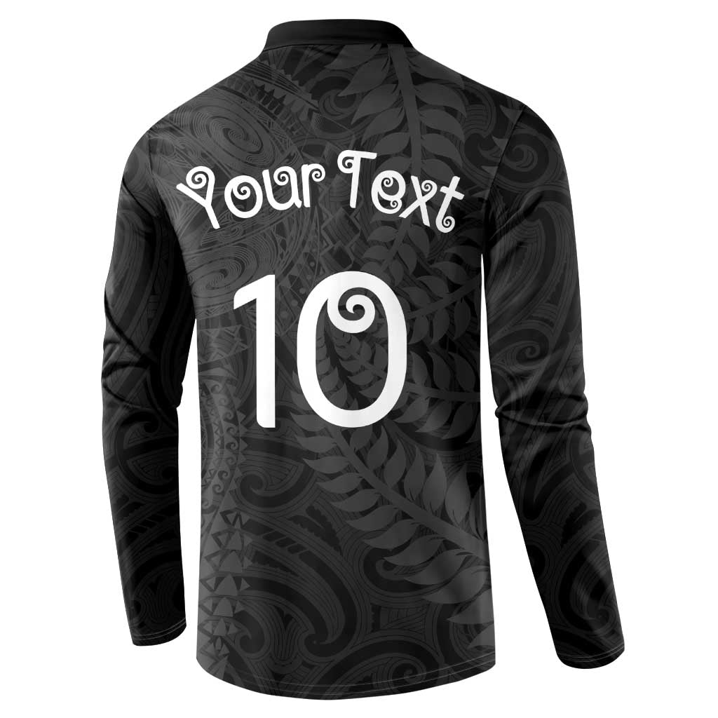 Aotearoa Volleyball Custom Button Sweatshirt Silver Ferns and Maori Tribal Black