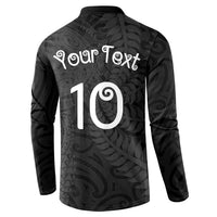 Aotearoa Volleyball Custom Button Sweatshirt Silver Ferns and Maori Tribal Black