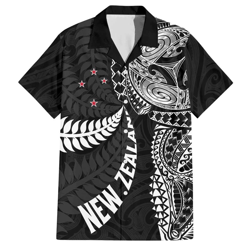 Aotearoa Volleyball Custom Hawaiian Shirt Silver Ferns and Maori Tribal Black