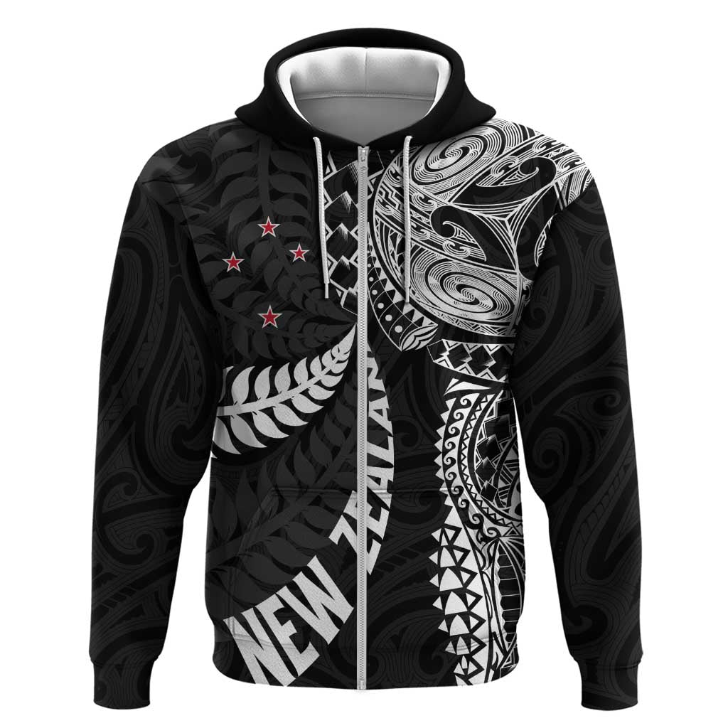 Aotearoa Volleyball Custom Hoodie Silver Ferns and Maori Tribal Black