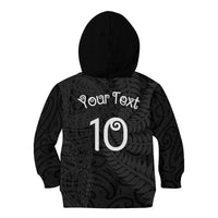 Aotearoa Volleyball Custom Kid Hoodie Silver Ferns and Maori Tribal Black