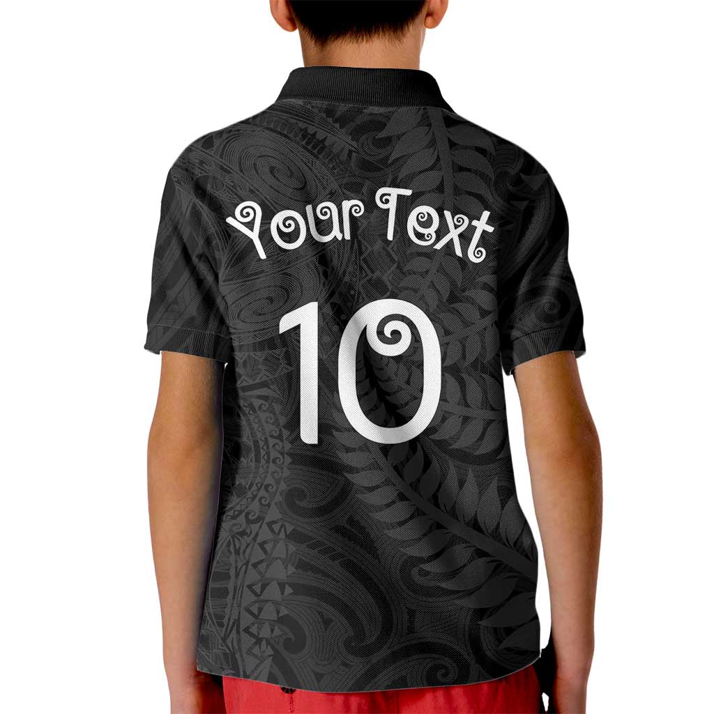 Aotearoa Volleyball Custom Kid Polo Shirt Silver Ferns and Maori Tribal Black
