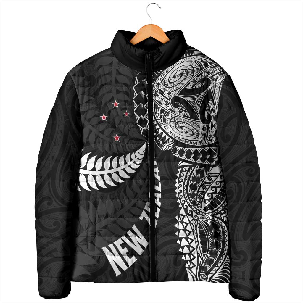 Aotearoa Volleyball Custom Padded Jacket Silver Ferns and Maori Tribal Black