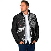 Aotearoa Volleyball Custom Padded Jacket Silver Ferns and Maori Tribal Black