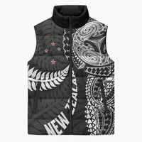 Aotearoa Volleyball Custom Sleeveless Puffer Jacket Silver Ferns and Maori Tribal Black