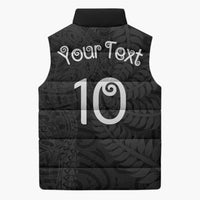 Aotearoa Volleyball Custom Sleeveless Puffer Jacket Silver Ferns and Maori Tribal Black