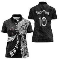 Aotearoa Volleyball Custom Women Polo Shirt Silver Ferns and Maori Tribal Black