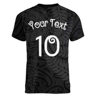 Aotearoa Volleyball Custom Women V-Neck T-Shirt Silver Ferns and Maori Tribal Black