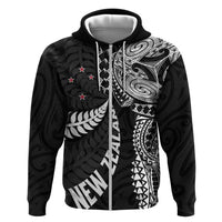 Aotearoa Volleyball Custom Zip Hoodie Silver Ferns and Maori Tribal Black