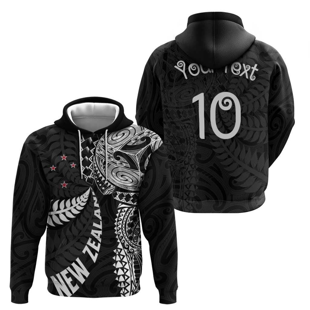 Aotearoa Volleyball Custom Zip Hoodie Silver Ferns and Maori Tribal Black