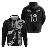 Aotearoa Volleyball Custom Zip Hoodie Silver Ferns and Maori Tribal Black