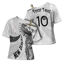 Aotearoa Volleyball Custom Cross Shoulder Shirt Silver Ferns and Maori Tribal White