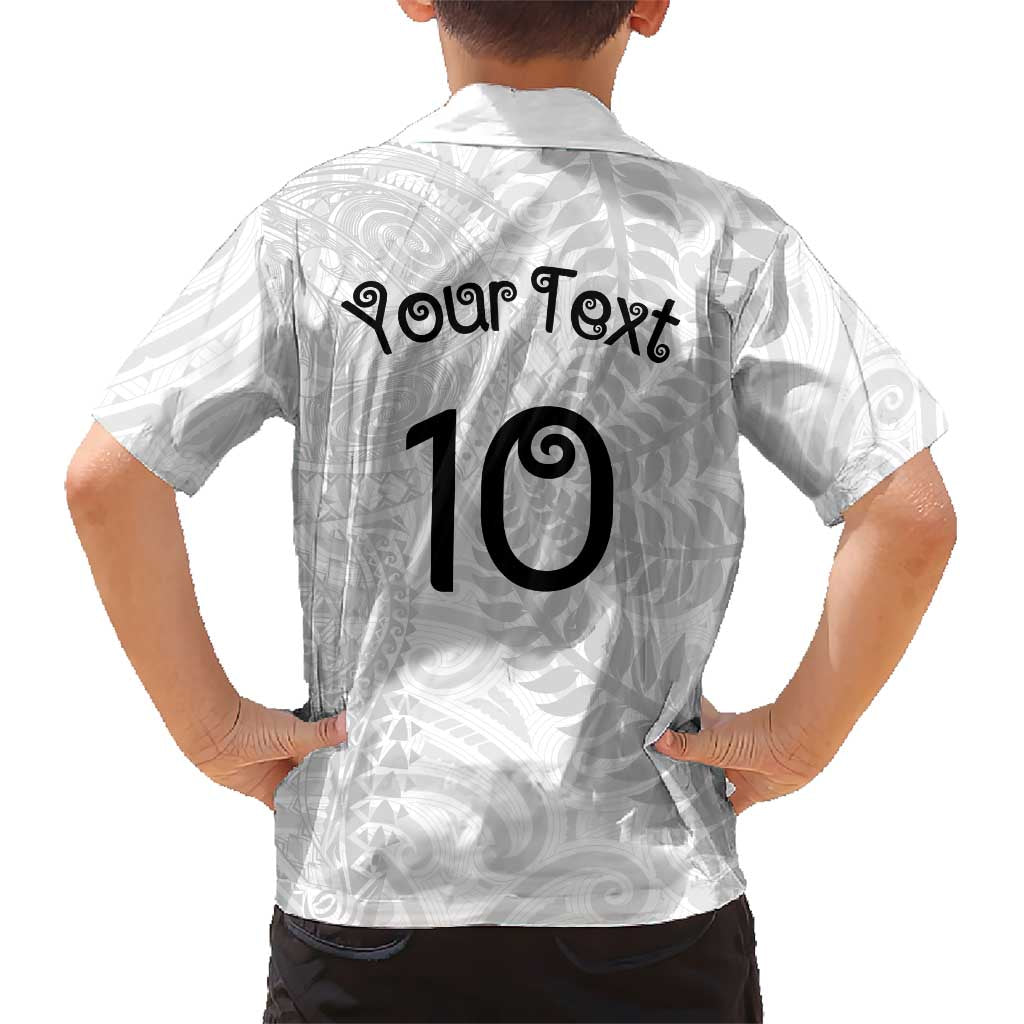 Aotearoa Volleyball Custom Kid Hawaiian Shirt Silver Ferns and Maori Tribal White