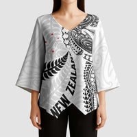 Aotearoa Volleyball Custom Kimono Sleeve Blouse Silver Ferns and Maori Tribal White