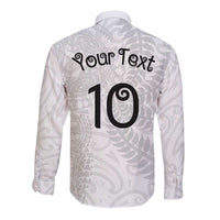 Aotearoa Volleyball Custom Long Sleeve Button Shirt Silver Ferns and Maori Tribal White